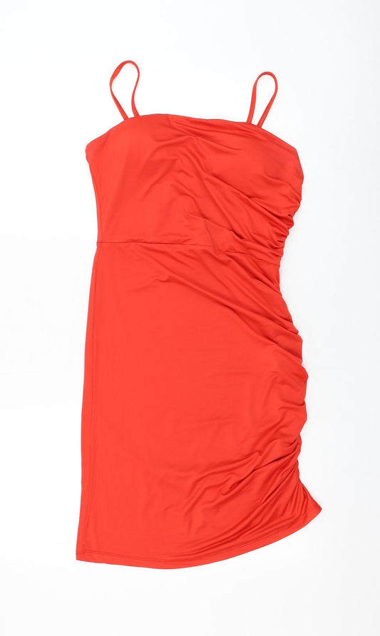 SheIn Womens Red Polyester Pencil Dress Size L Square Neck Pullover - Ruched