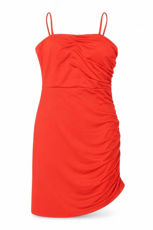 SheIn Womens Red Polyester Pencil Dress Size L Square Neck Pullover - Ruched