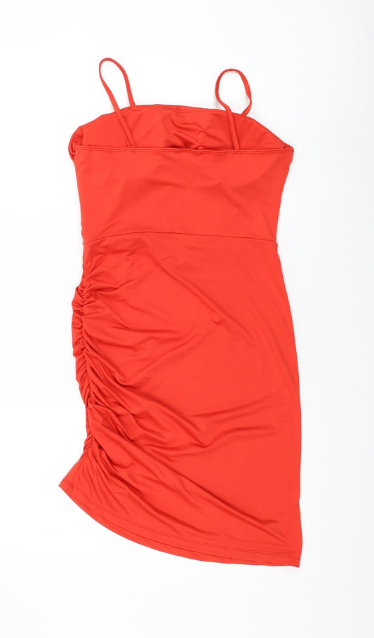 SheIn Womens Red Polyester Pencil Dress Size L Square Neck Pullover - Ruched