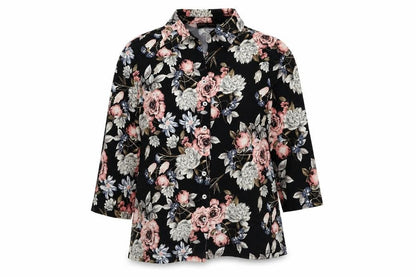 Anna Rose Womens Black Floral Plastic Basic Button-Up Size S Collared