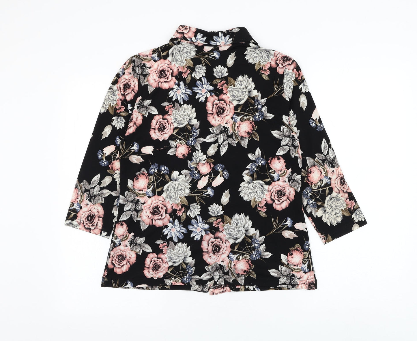 Anna Rose Womens Black Floral Plastic Basic Button-Up Size S Collared
