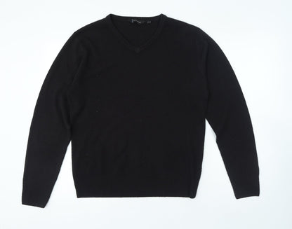 Cutting Edge Mens Black V-Neck Acrylic Pullover Jumper Size M