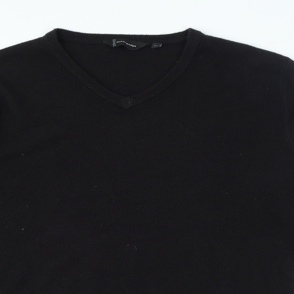 Cutting Edge Mens Black V-Neck Acrylic Pullover Jumper Size M