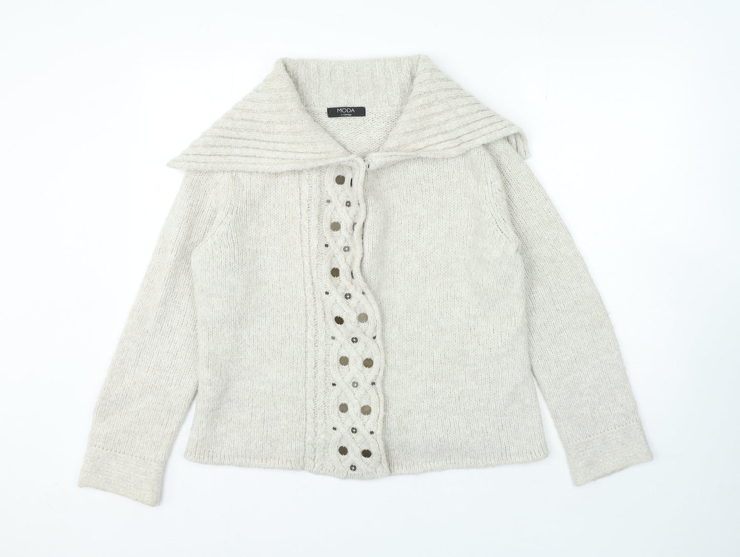 Womens UK Size 14 Moda Beige Cardigan Jumper