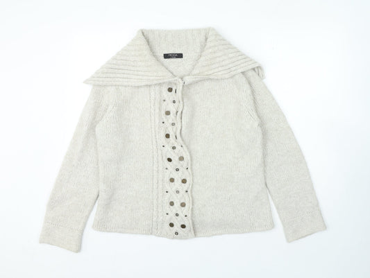 Womens UK Size 14 Moda Beige Cardigan Jumper
