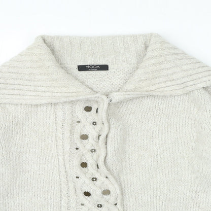 Womens UK Size 14 Moda Beige Cardigan Jumper