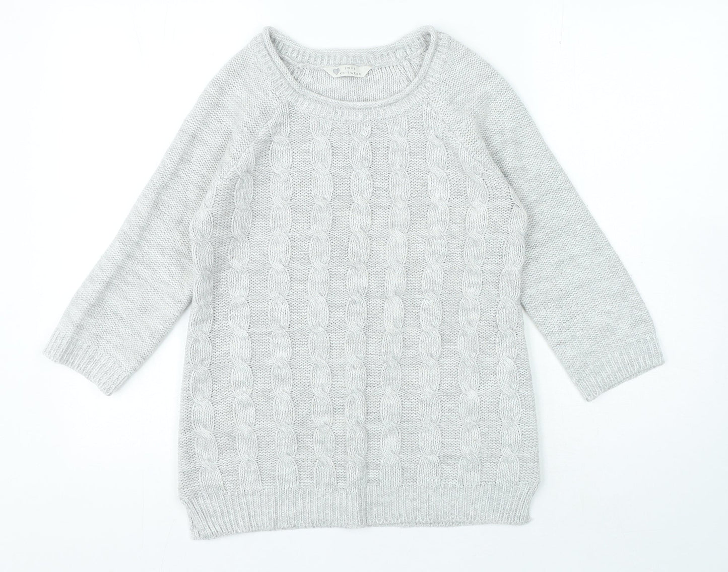 Love Knitwear Womens Grey Round Neck Acrylic Pullover Jumper Size 8