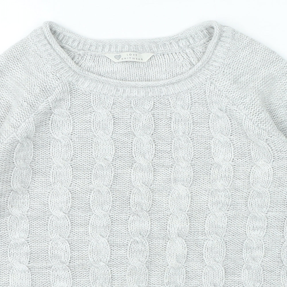 Love Knitwear Womens Grey Round Neck Acrylic Pullover Jumper Size 8