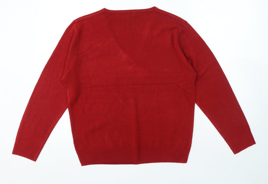 Kaleidoscope Womens Red V-Neck Acrylic Pullover Jumper Size L