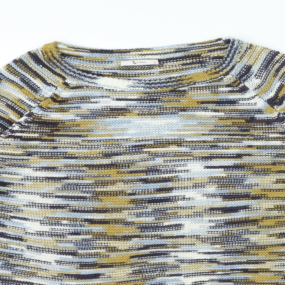 TU Womens Multicoloured Round Neck Striped Acrylic Pullover Jumper Size 12