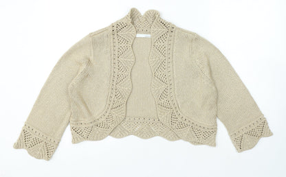 AMARANTO Womens Beige V-Neck Acrylic Cardigan Jumper Size 14