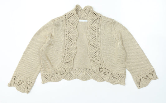 AMARANTO Womens Beige V-Neck Acrylic Cardigan Jumper Size 14