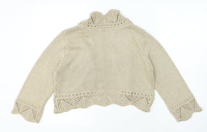 AMARANTO Womens Beige V-Neck Acrylic Cardigan Jumper Size 14