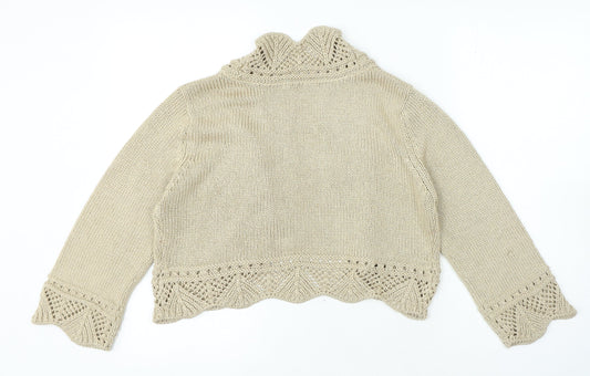 AMARANTO Womens Beige V-Neck Acrylic Cardigan Jumper Size 14