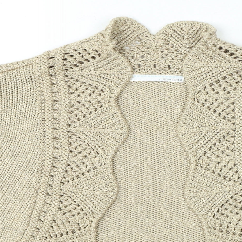 AMARANTO Womens Beige V-Neck Acrylic Cardigan Jumper Size 14