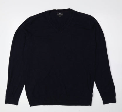 NEXT Mens Blue V-Neck Cotton Pullover Jumper Size M