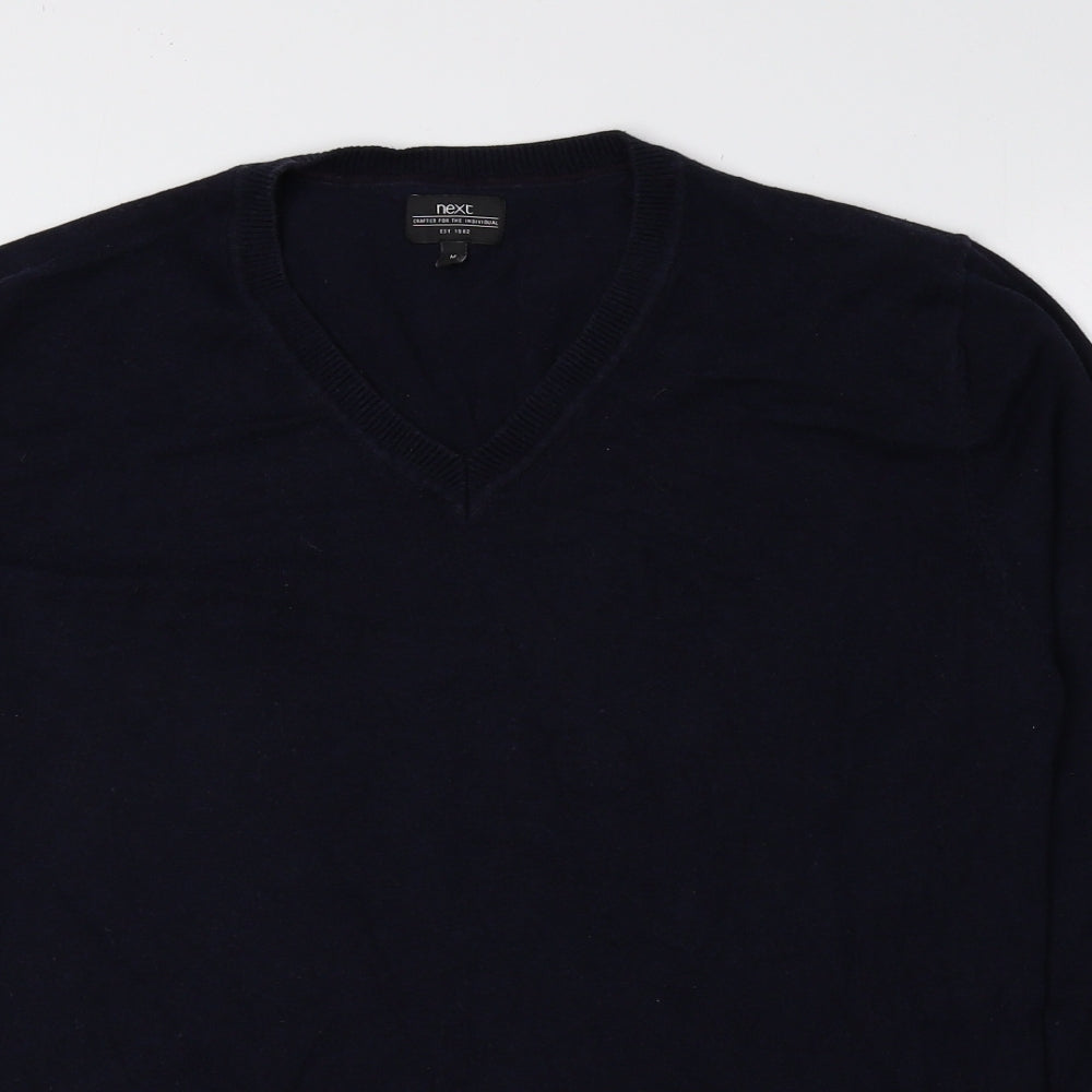 NEXT Mens Blue V-Neck Cotton Pullover Jumper Size M
