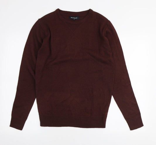 Blue Inc Mens Brown Round Neck Acrylic Pullover Jumper Size XS