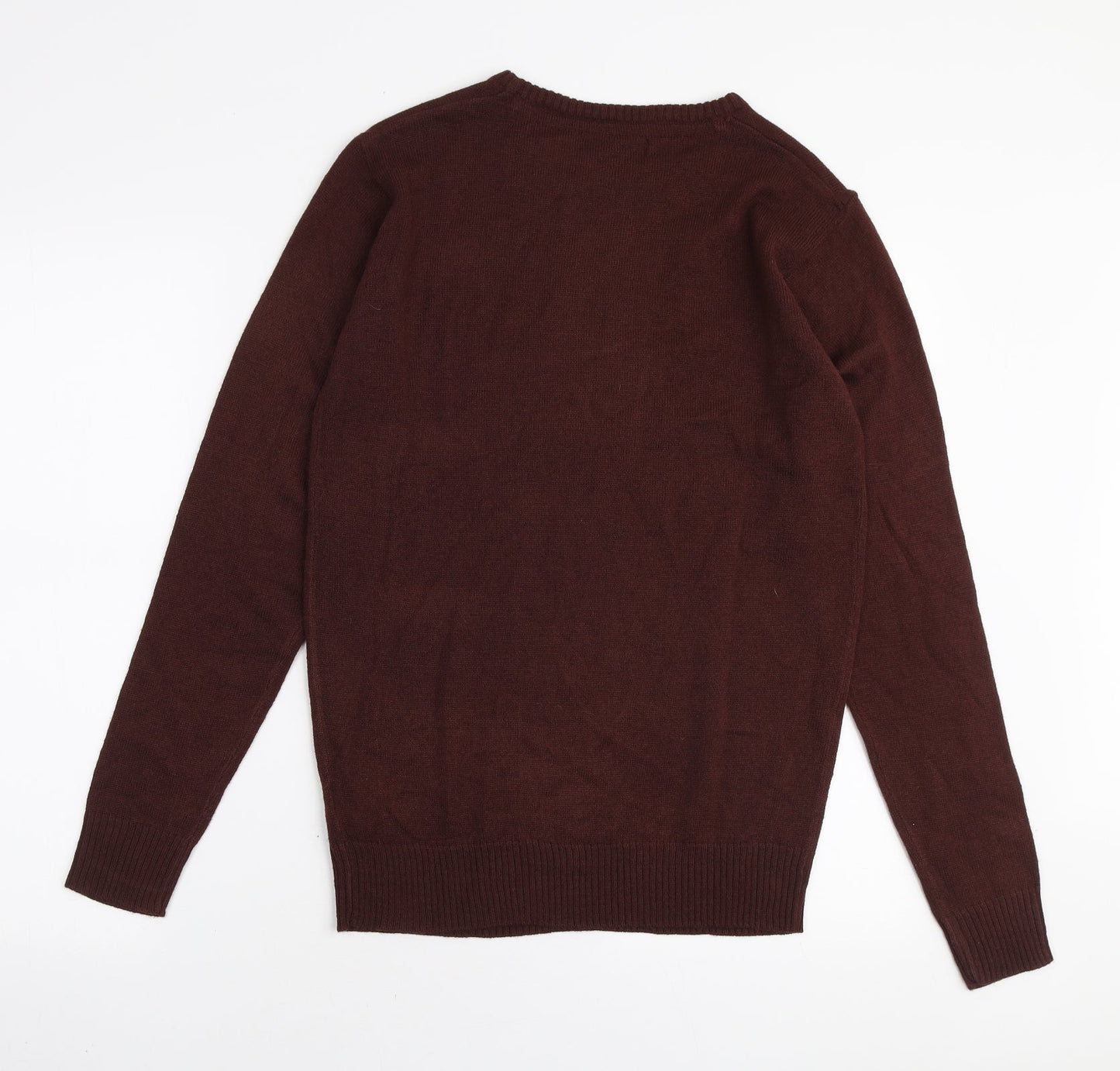 Blue Inc Mens Brown Round Neck Acrylic Pullover Jumper Size XS