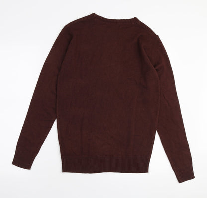 Blue Inc Mens Brown Round Neck Acrylic Pullover Jumper Size XS