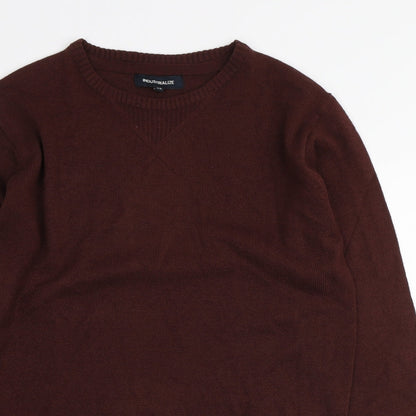 Blue Inc Mens Brown Round Neck Acrylic Pullover Jumper Size XS
