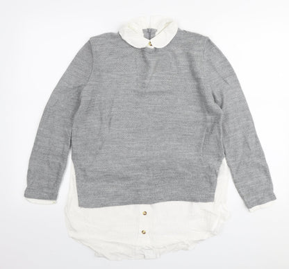 Topshop Womens Grey Collared Acrylic Pullover Jumper Size 8