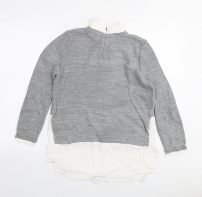 Topshop Womens Grey Collared Acrylic Pullover Jumper Size 8