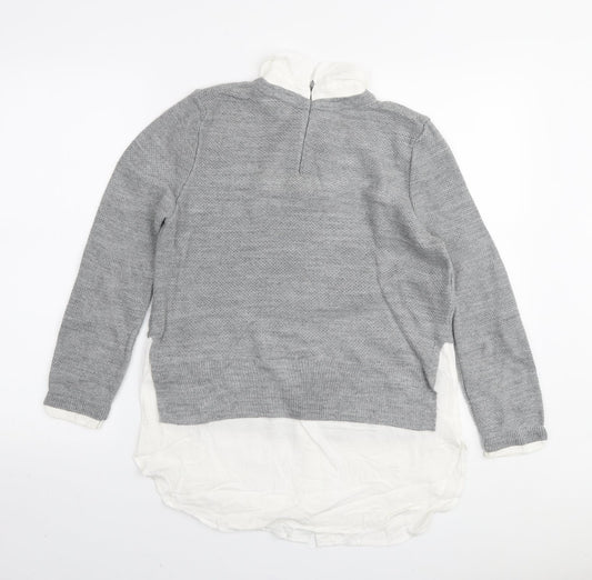Topshop Womens Grey Collared Acrylic Pullover Jumper Size 8