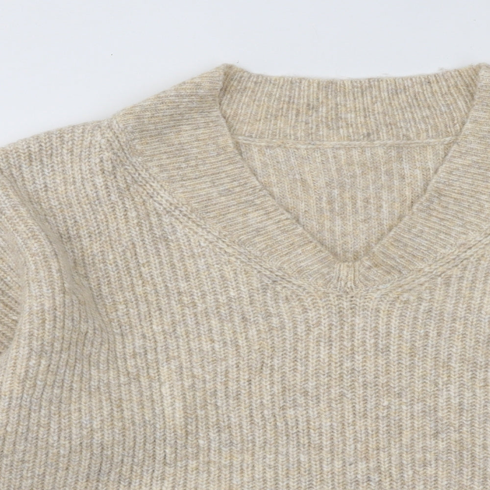 Marks and Spencer Mens Beige V-Neck Acrylic Pullover Jumper Size XL