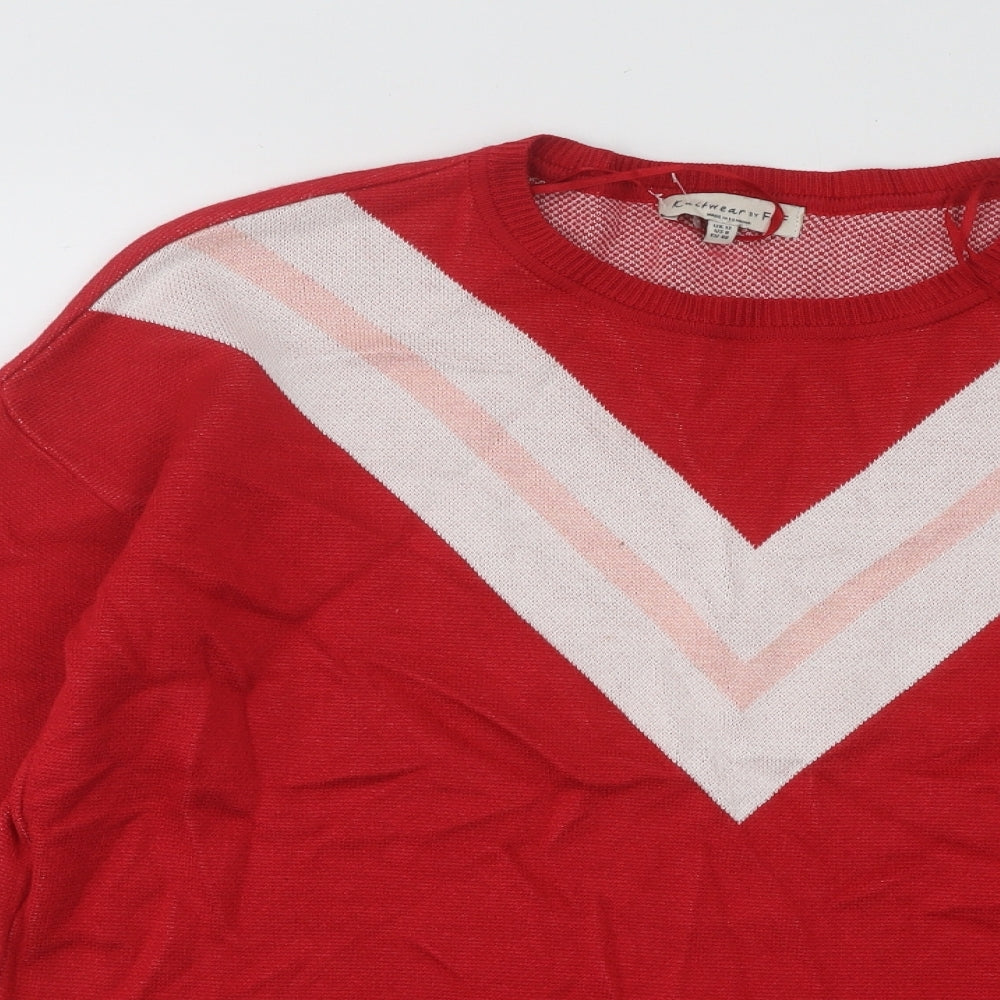 F&F Womens Red Round Neck Viscose Pullover Jumper Size 12