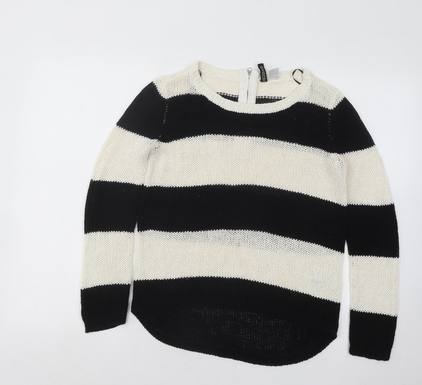 Divded Womens Black Boat Neck Striped Acrylic Pullover Jumper Size XS
