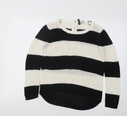 Divded Womens Black Boat Neck Striped Acrylic Pullover Jumper Size XS