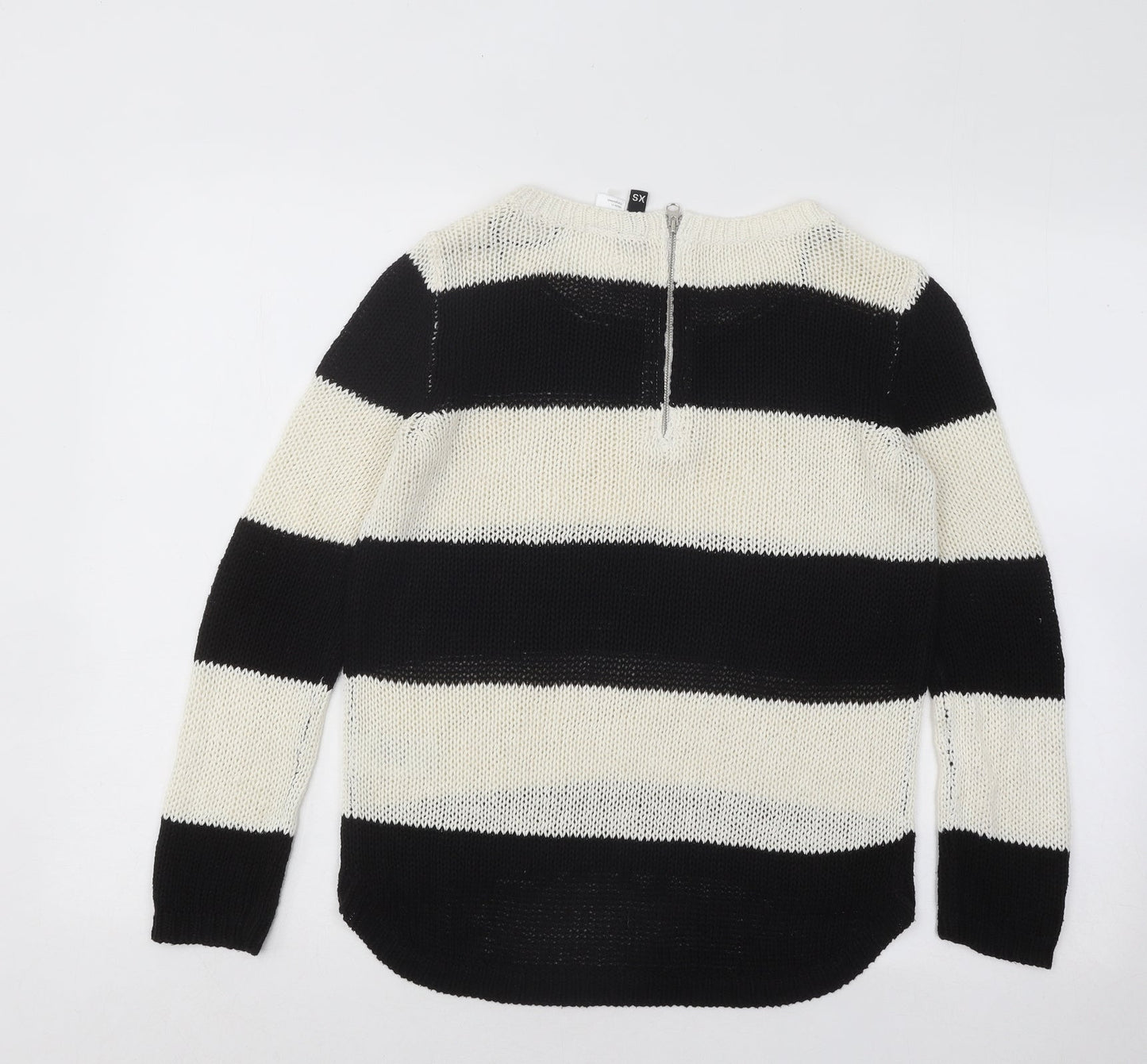 Divded Womens Black Boat Neck Striped Acrylic Pullover Jumper Size XS