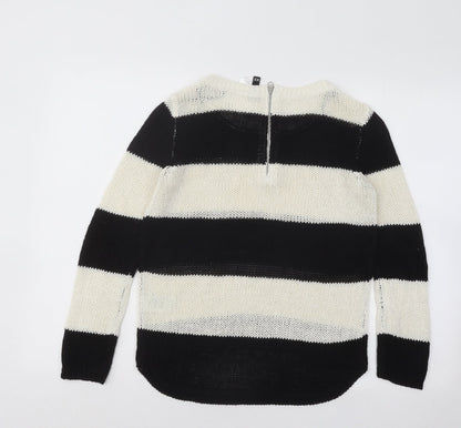 Divded Womens Black Boat Neck Striped Acrylic Pullover Jumper Size XS