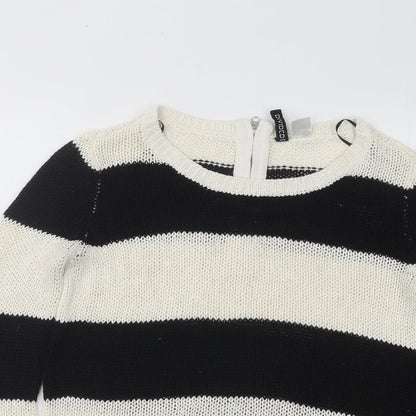 Divded Womens Black Boat Neck Striped Acrylic Pullover Jumper Size XS