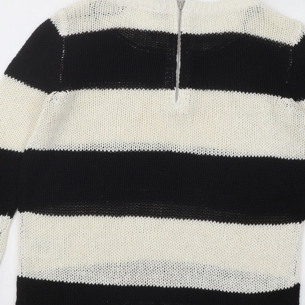 Divded Womens Black Boat Neck Striped Acrylic Pullover Jumper Size XS