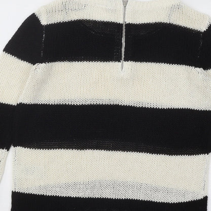 Divded Womens Black Boat Neck Striped Acrylic Pullover Jumper Size XS
