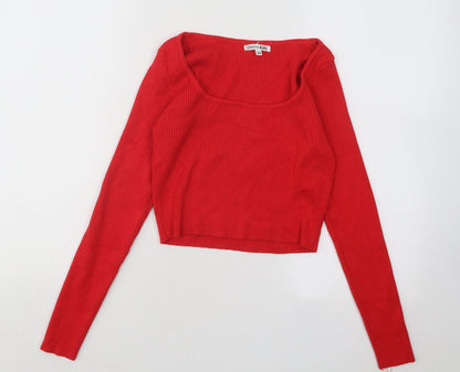 Cherry Koko Womens Red Square Neck Cotton Pullover Jumper Size M - Ribbed