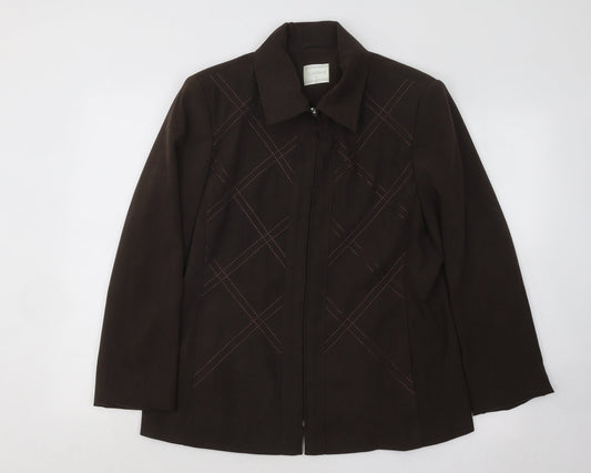 Classics Womens Brown Geometric Jacket Blazer Size 14 Zip