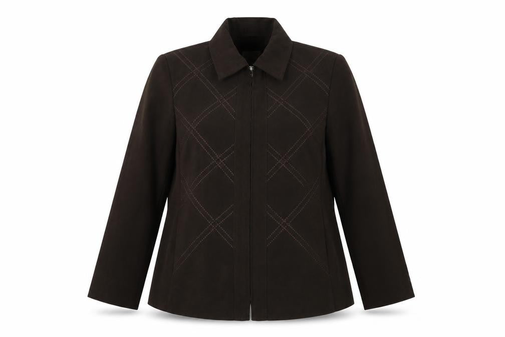 Classics Womens Brown Geometric Jacket Blazer Size 14 Zip