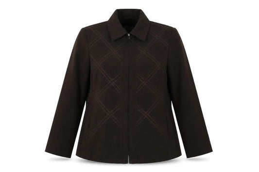 Classics Womens Brown Geometric Jacket Blazer Size 14 Zip