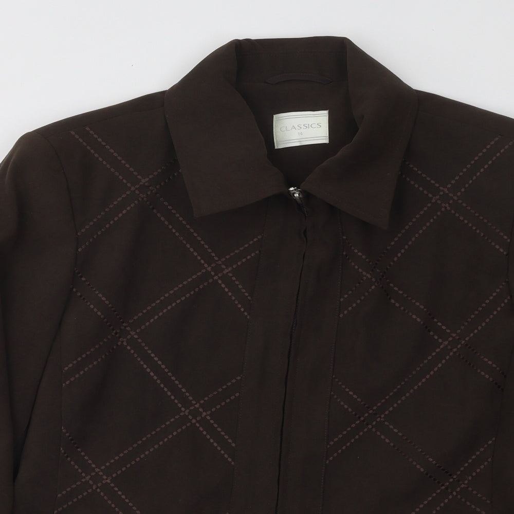 Classics Womens Brown Geometric Jacket Blazer Size 14 Zip