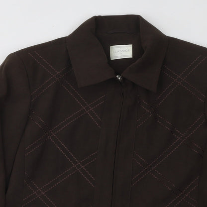 Classics Womens Brown Geometric Jacket Blazer Size 14 Zip