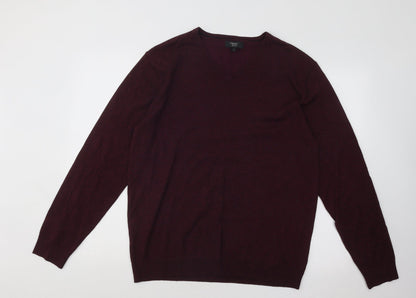NEXT Mens Red V-Neck Cotton Pullover Jumper Size L
