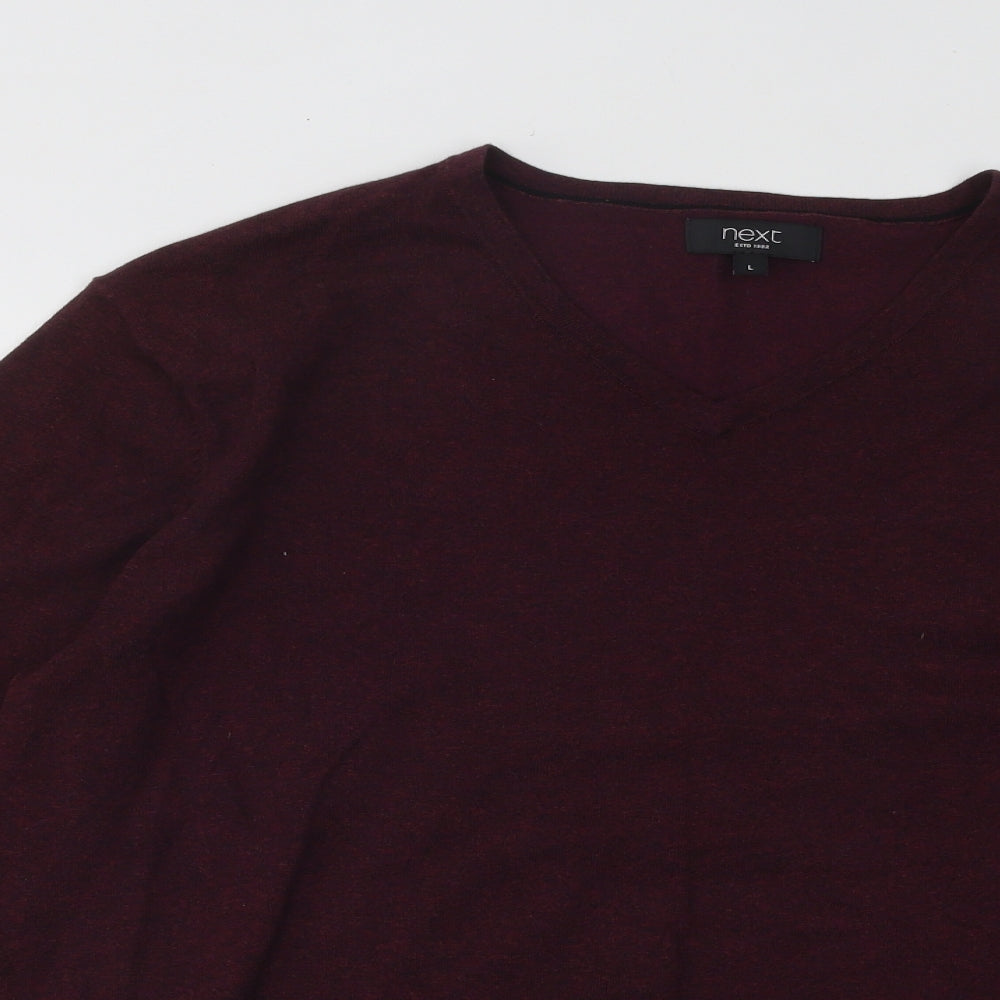 NEXT Mens Red V-Neck Cotton Pullover Jumper Size L