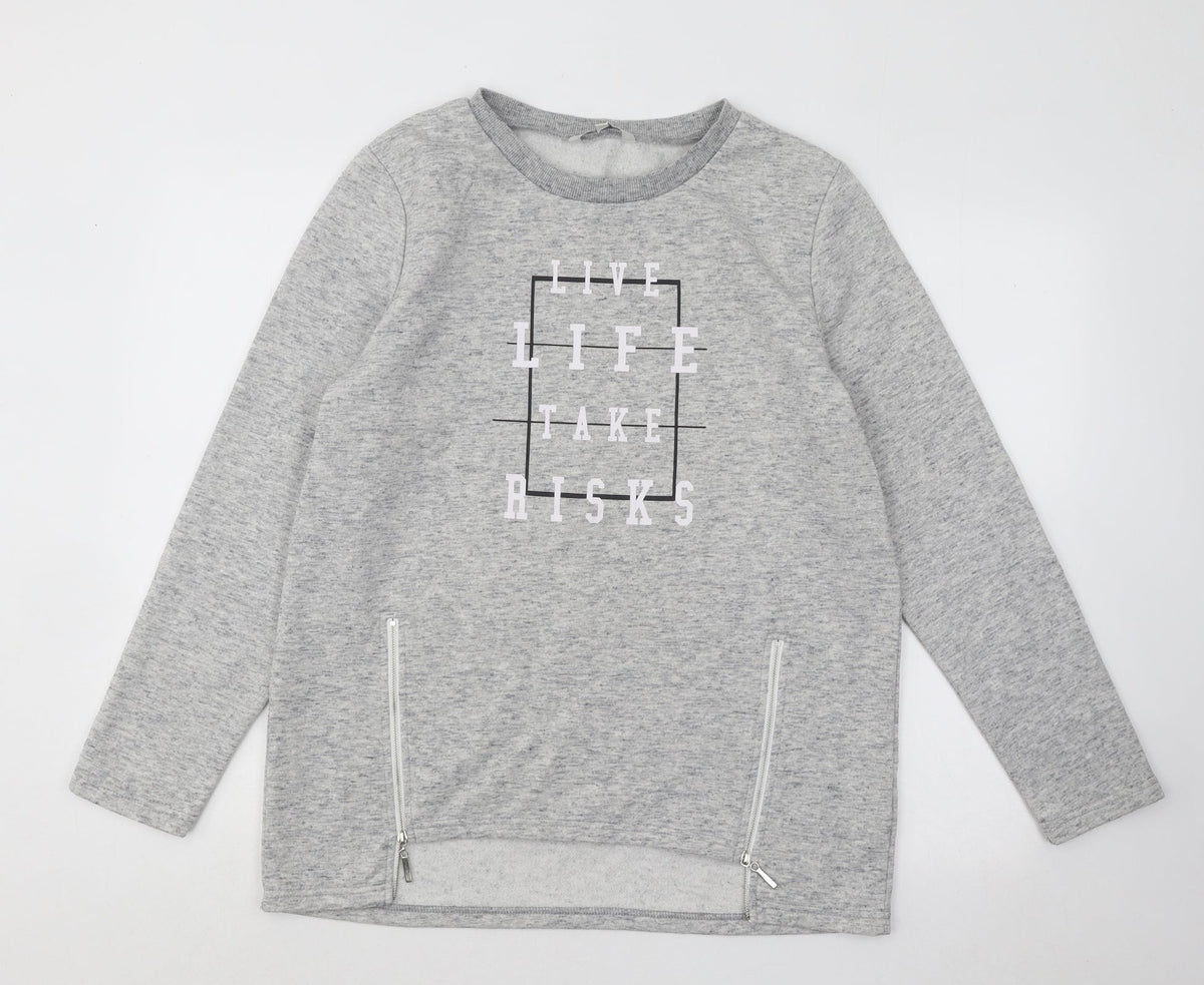 Peacocks Womens Grey Cotton Pullover Sweatshirt Size 12 Pullover - Live Life Take Risks