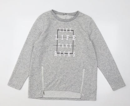 Peacocks Womens Grey Cotton Pullover Sweatshirt Size 12 Pullover - Live Life Take Risks