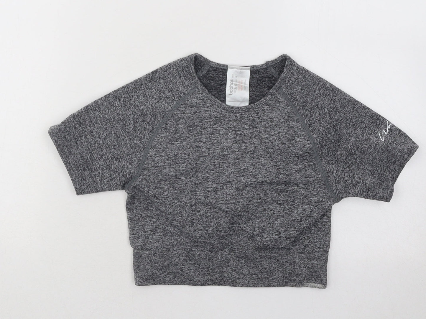 Boohoo Womens Grey Polyester Basic T-Shirt Size L Round Neck Pullover