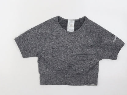 Boohoo Womens Grey Polyester Basic T-Shirt Size L Round Neck Pullover