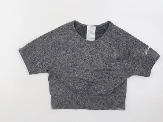 Boohoo Womens Grey Polyester Basic T-Shirt Size L Round Neck Pullover